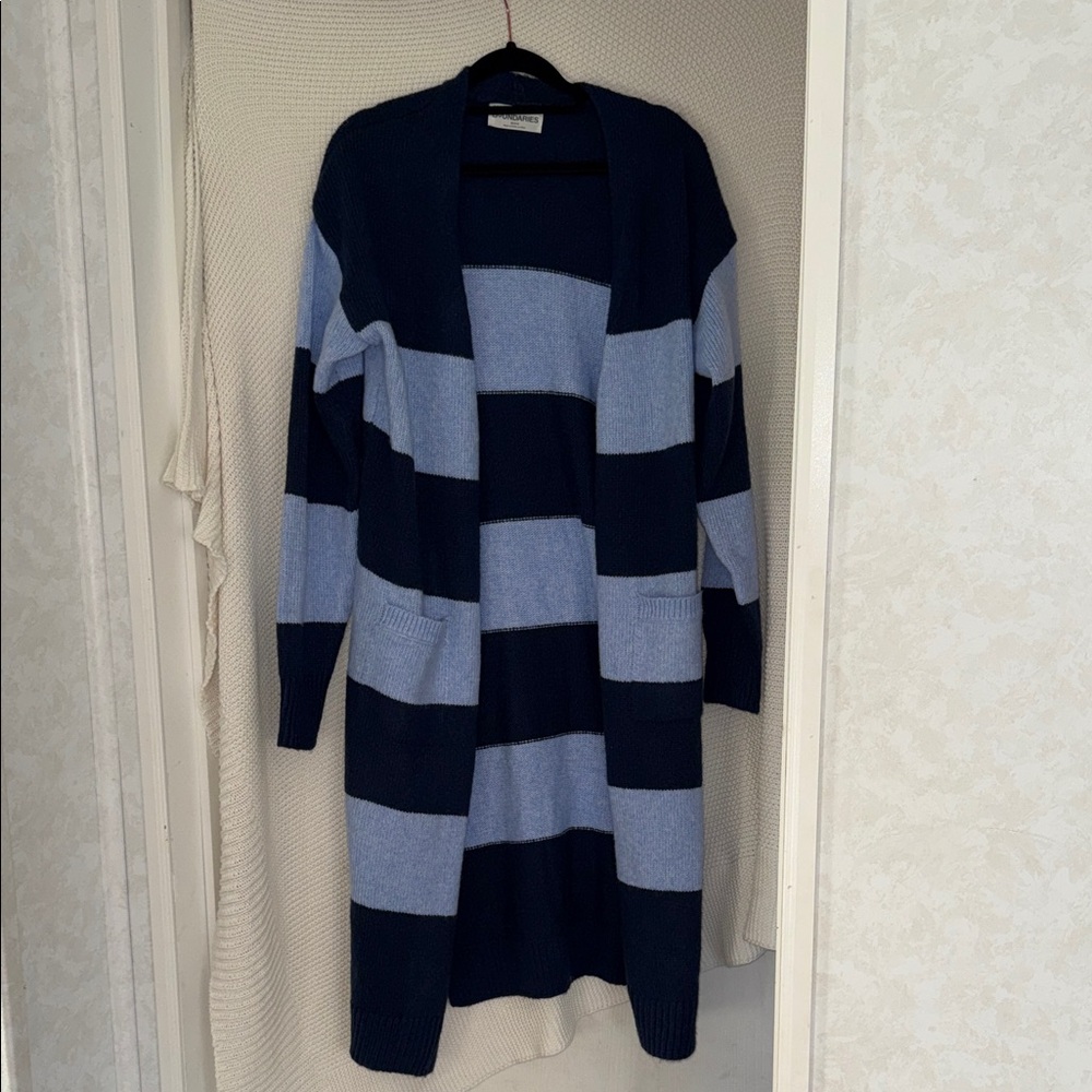 No Boundaries Navy and Light Blue Striped Cardigan